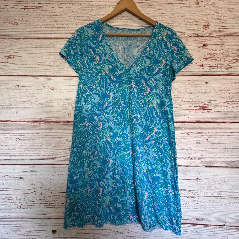 Lilly Pulitzer Etta Short Sleeve Dress in Surf Blue Coral Of The Story Sz M - Picture 5 of 12